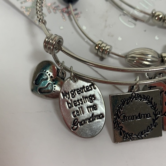 Grandma Adjustable Beaded Charm Bracelet Set of Three - Silver Tone - Picture 7 of 9